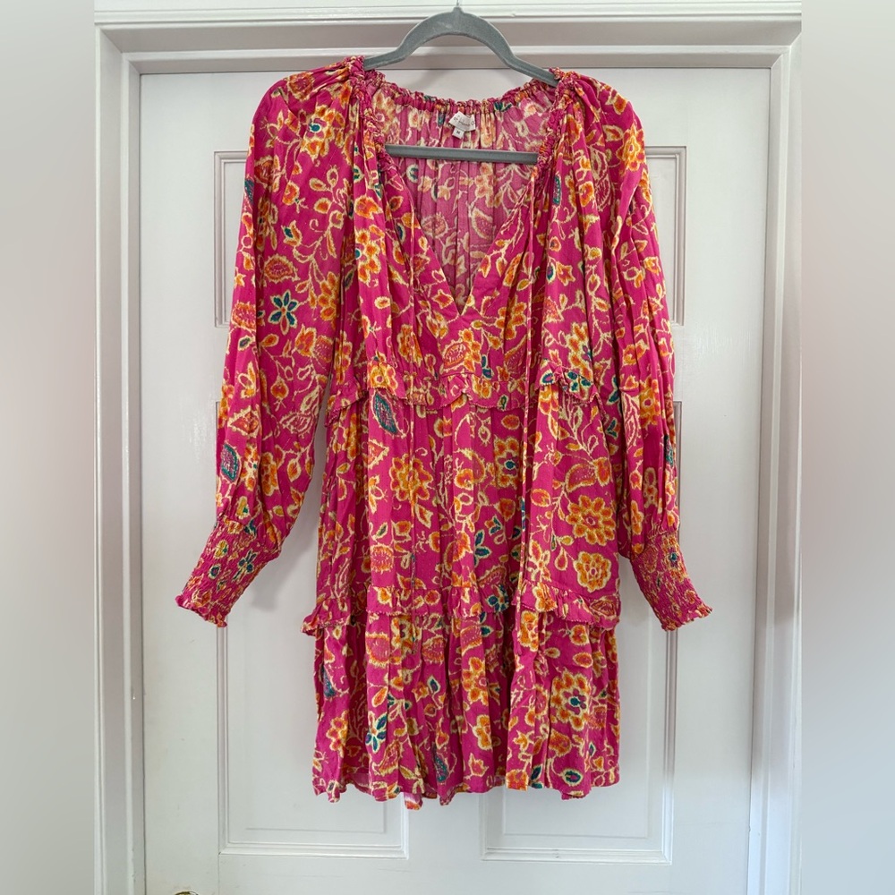Floral Pink Ruffle Tiered Dress